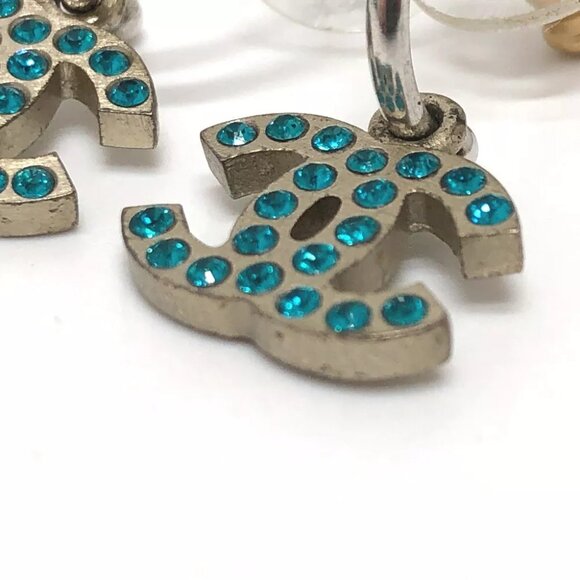 CHANEL 06P CC Mark Rhinestone Pierce Metal Silver - Picture 11 of 12